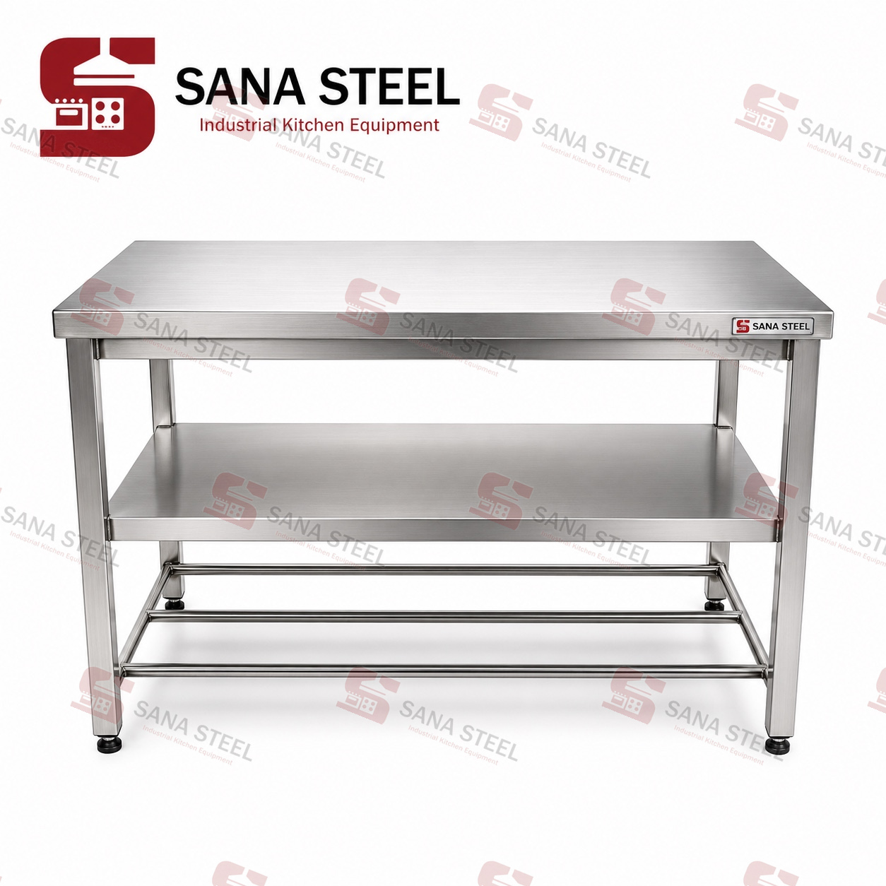 میز کار ۱۲۰×۶۵ با یک طبقه استیل سنا استیل