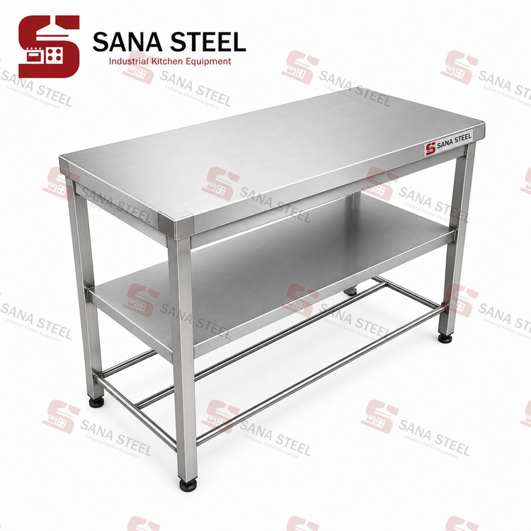 میز کار ۶۵×۱۵۰ با یک طبقه استیل سنا استیل
